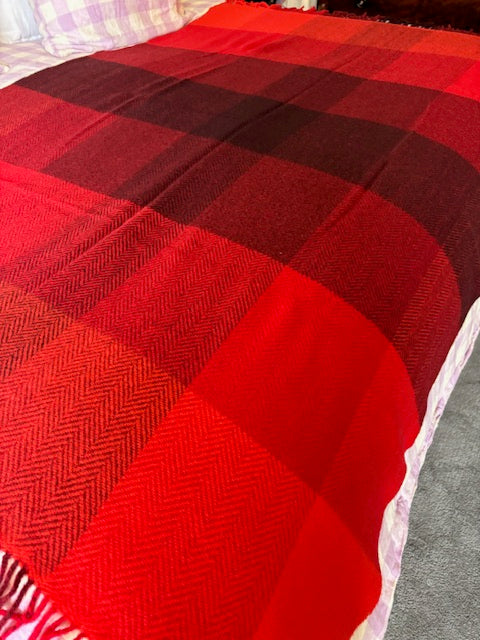 Merino Cashmere Throw - Red & Charcoal Check