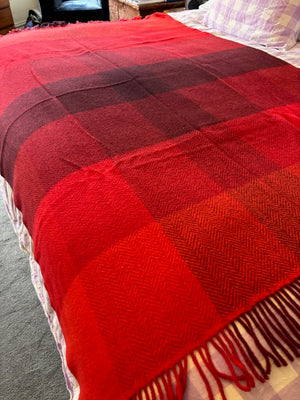 Merino Cashmere Throw - Red & Charcoal Check