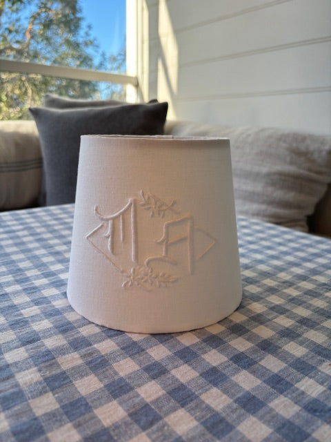 Antique French Linen Monogrammed MA Lampshade
