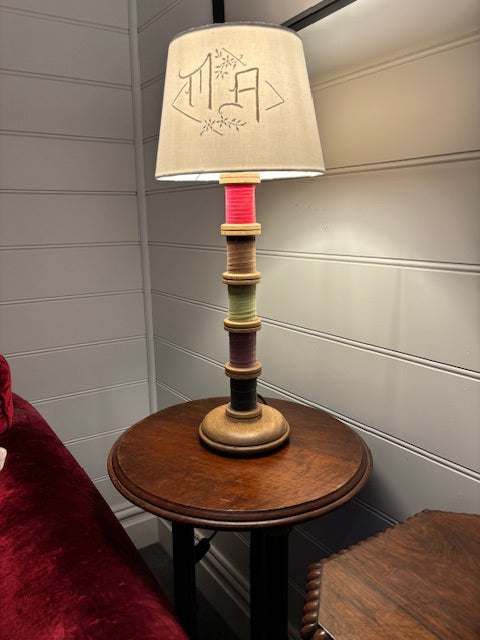 Antique French Linen Monogrammed Linen Lampshade AM