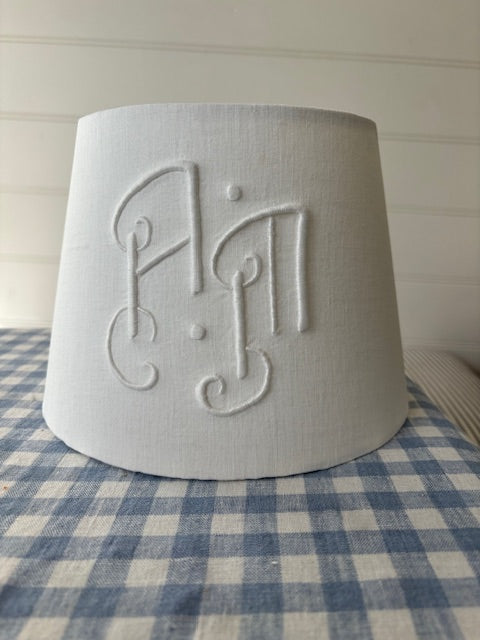 Antique French Linen Monogrammed Linen Lampshade AM
