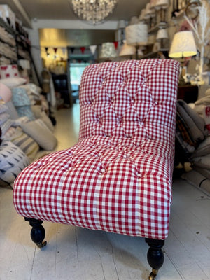 Red Gingham Buttoned Bedroom Chair
