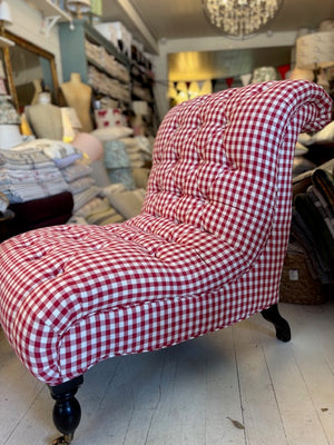 Red Gingham Buttoned Bedroom Chair