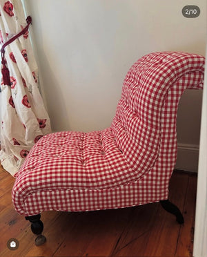 Red Gingham Buttoned Bedroom Chair