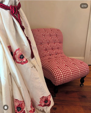 Red Gingham Buttoned Bedroom Chair
