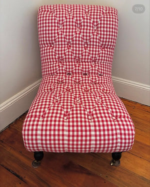 Red Gingham Buttoned Bedroom Chair