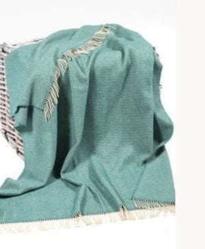 Merino Wool Cashmere Throw - Green Aqua Herringbone