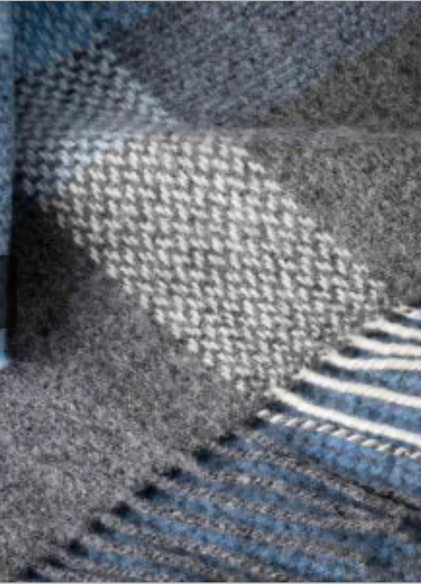 Merino Wool Cashmere Throw - Denim, Cream and Pale Grey Check