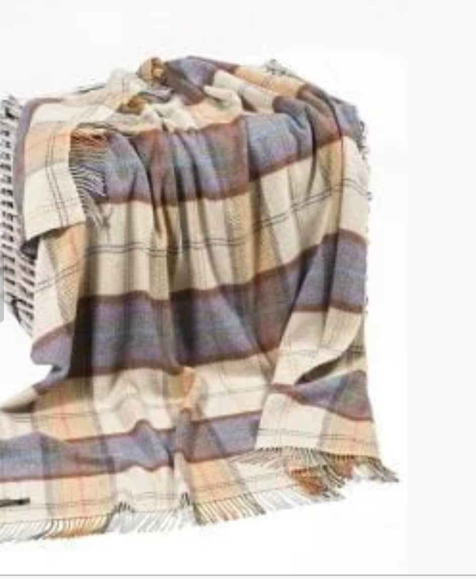 Merino Wool Cashmere Throw - Cream Mustard Plaid