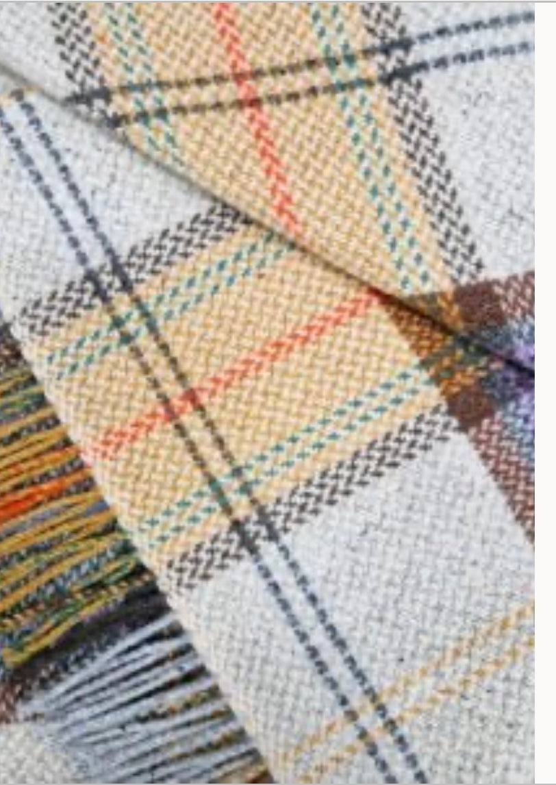 Merino Wool Cashmere Throw - Cream Mustard Plaid