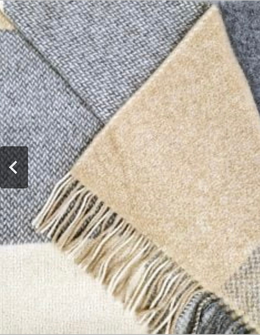 Merino Cashmere Throw - Cream Charcoal Large Block Check