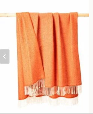 Merino Wool Cashmere Throw - Orange Bronze Herringbone