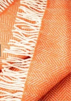 Merino Wool Cashmere Throw - Orange Bronze Herringbone