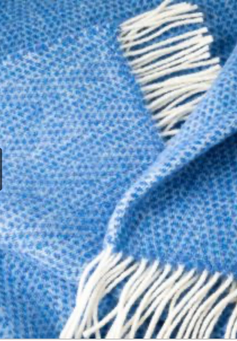 Merino Wool Cashmere Throw - Sea Blue Herringbone
