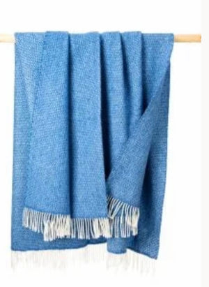 Merino Wool Cashmere Throw - Sea Blue Herringbone