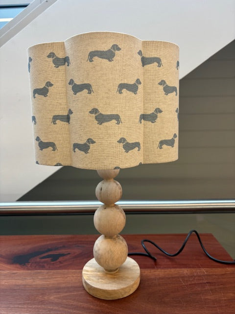 English Linen Scalloped Lampshades - Duck Egg Blue Dachshunds