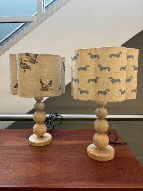 English Linen Scalloped Lampshades - Duck Egg Blue Dachshunds
