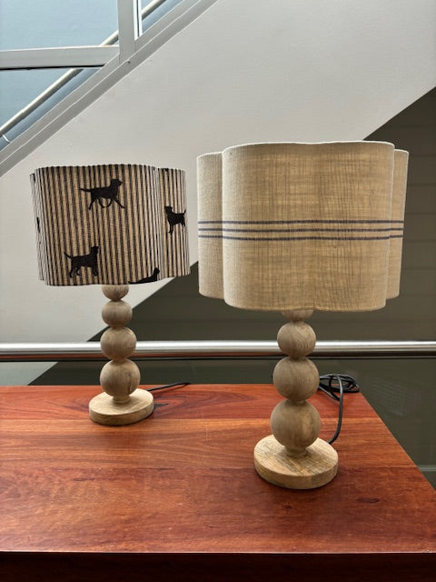 English Linen Scalloped Lampshades - 3 Ticking Stripe