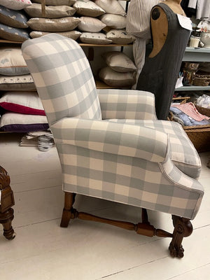 Pale Blue Gingham Antique Flemish Armchair