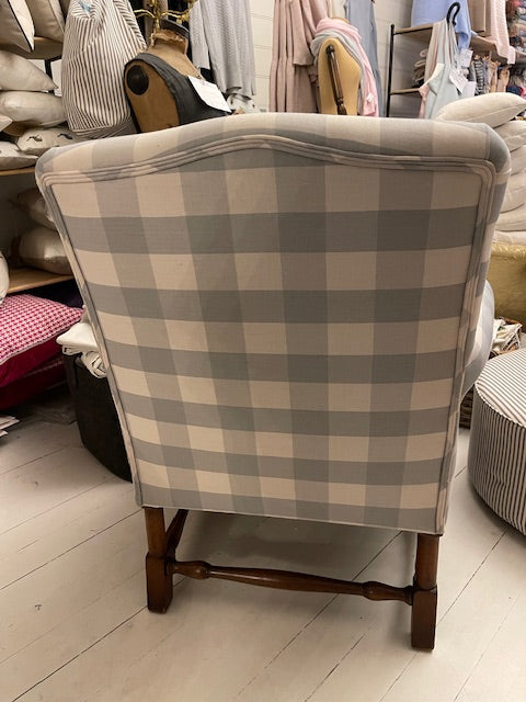 Pale Blue Gingham Antique Flemish Armchair