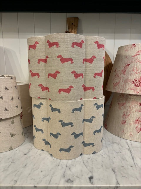 English Linen Scalloped Lampshades - Red Dachshunds