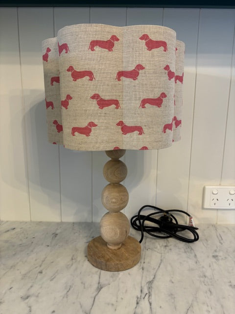 English Linen Scalloped Lampshades - Red Dachshunds
