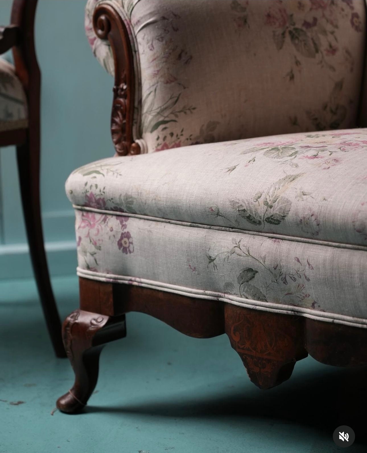 English floral linen antique armchair