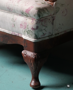 English floral linen antique armchair