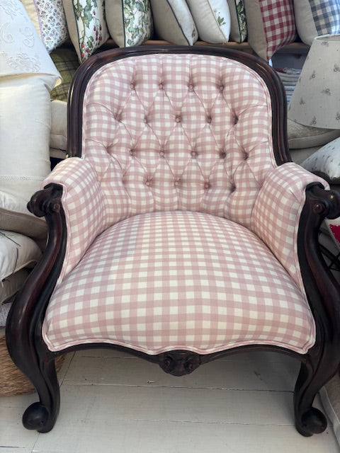 Antique Pink Gingham Armchair
