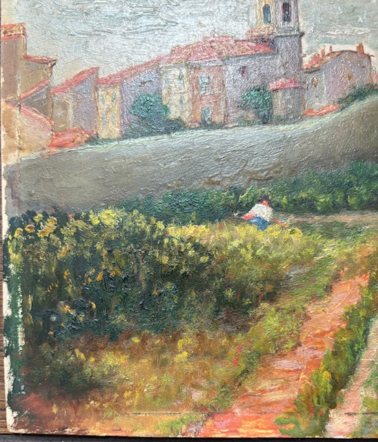 Vintage French Village Painting