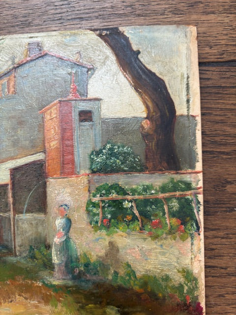 Vintage French Village Painting