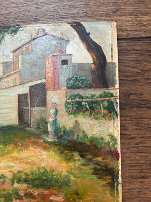 Vintage French Village Painting