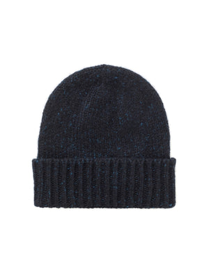 Unisex chunky Donegal Cashmere Ribbed Hat - Navy Ombre