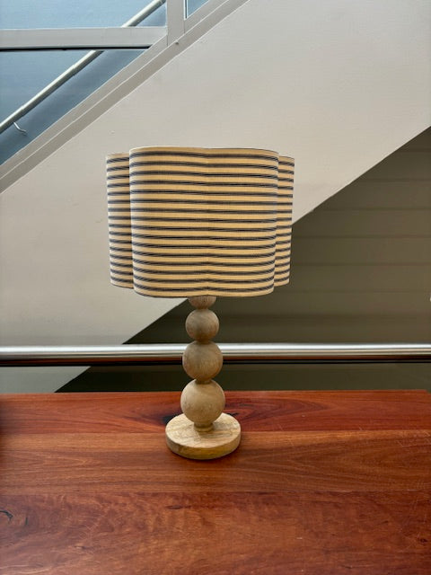 English Linen Scalloped Lampshades - Navy Ticking Stripe