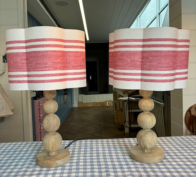 English Linen Scalloped Lampshades - Raspberry Stripe