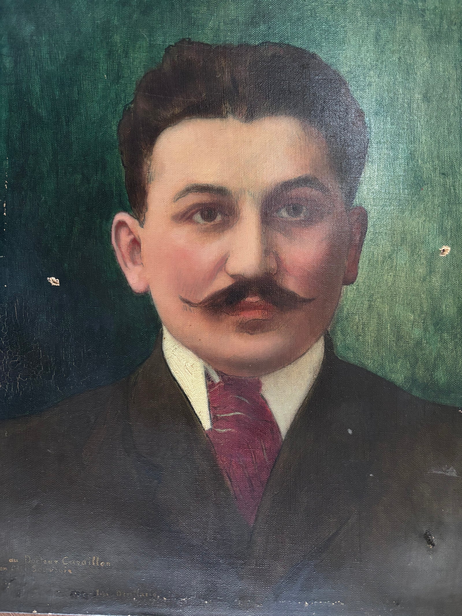 Vintage French Cavaillon Doctor portrait oil painting on canvas mounted on timber frame