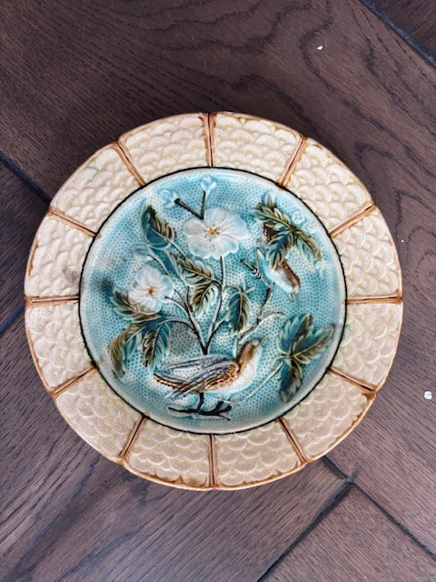 Antique French Majolica Birds Plate
