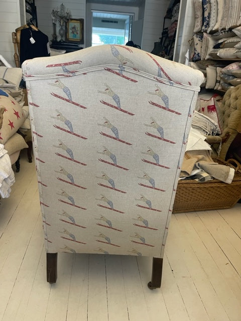 Skier Linen Antique Wing Armchair