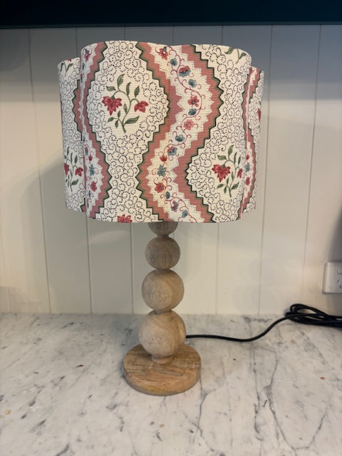 English Linen Scalloped Lampshades - Floral Stripe in Pink