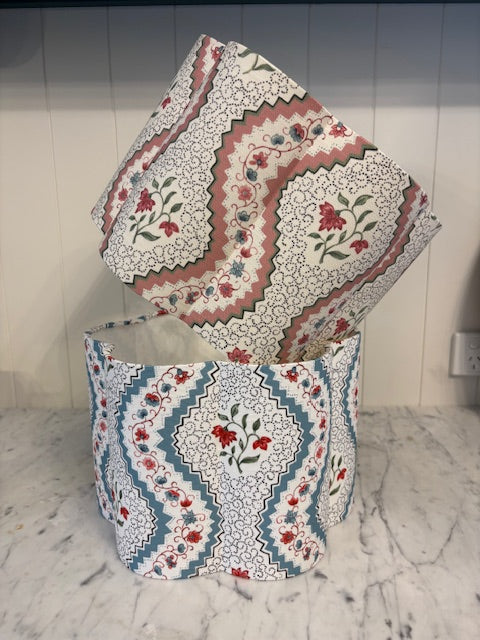 English Linen Scalloped Lampshades - Floral Stripe in Pink