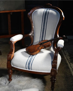 Antique Victorian Armchair Restored with Antique Hungarian Grainsack Linen