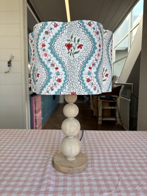 English Linen Scalloped Lampshades - Floral Stripe in Blue