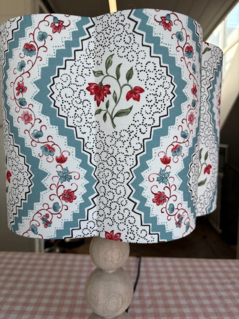 English Linen Scalloped Lampshades - Floral Stripe in Blue