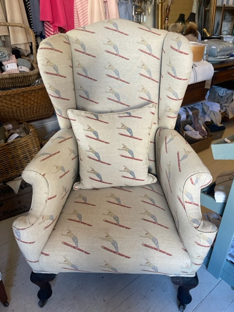 Skier Linen Antique Wing Armchair