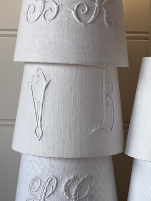 Antique French Monogrammed Linen Lampshade - VB