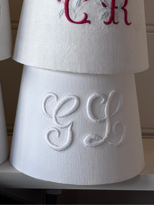Antique French Monogrammed Linen Lampshade - GL