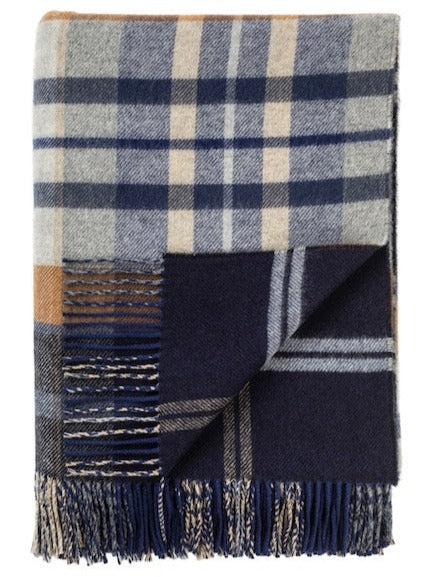 Lambswool Double Face Check Throw | Navy + Brown Check