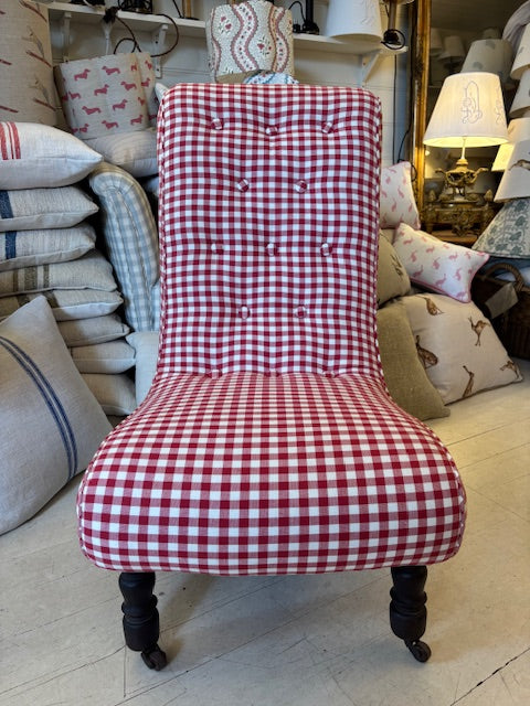 Red and White Gingham Antique Bedroom Chair