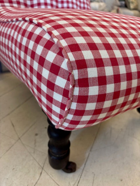 Red and White Gingham Antique Bedroom Chair