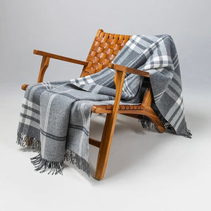 Lambswool Double Face Check Throw |  Grey + White Box Check